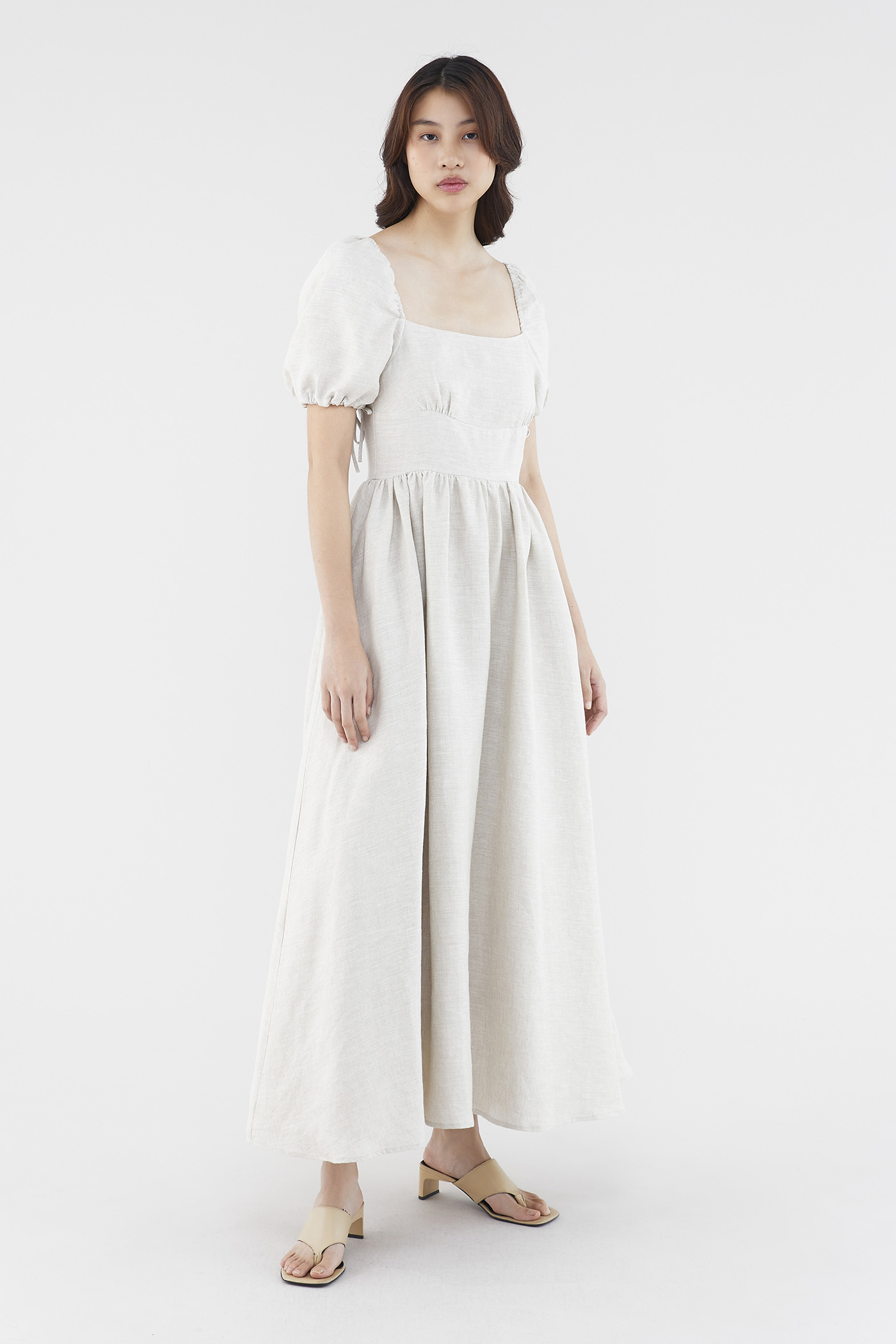 White linen long new arrivals sleeve dress