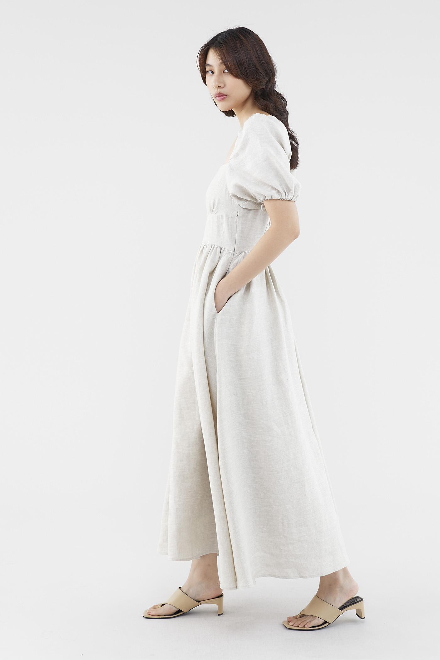 White linen short sleeve dress hot sale