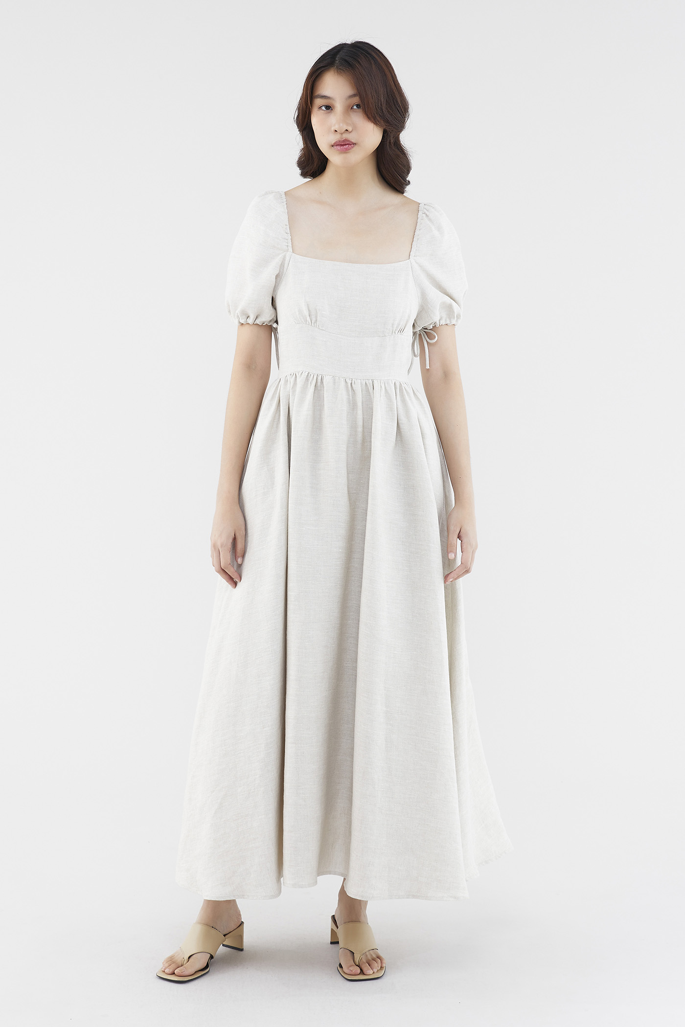 White linen dress with sleeves sale
