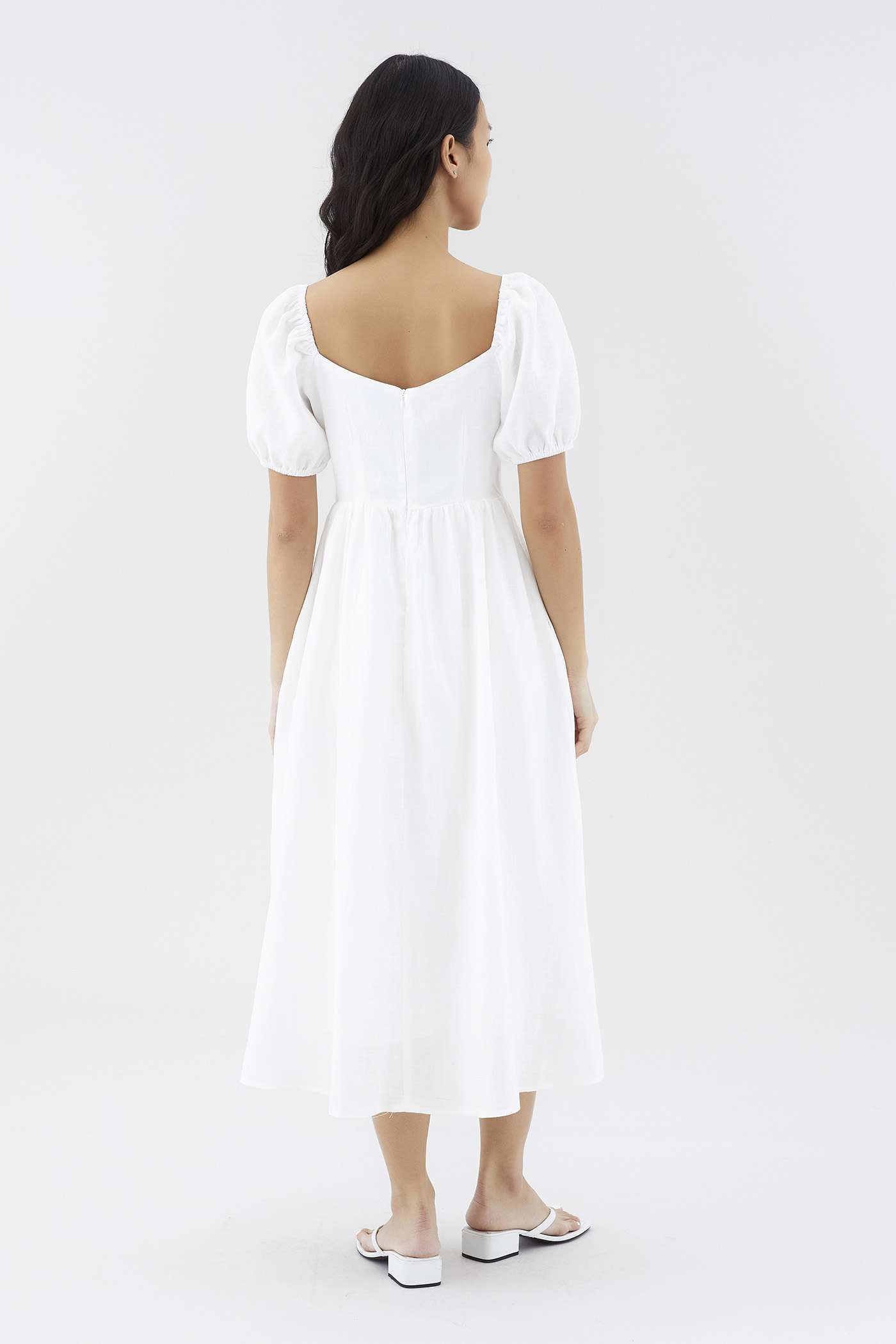 White linen dress with sleeves sale