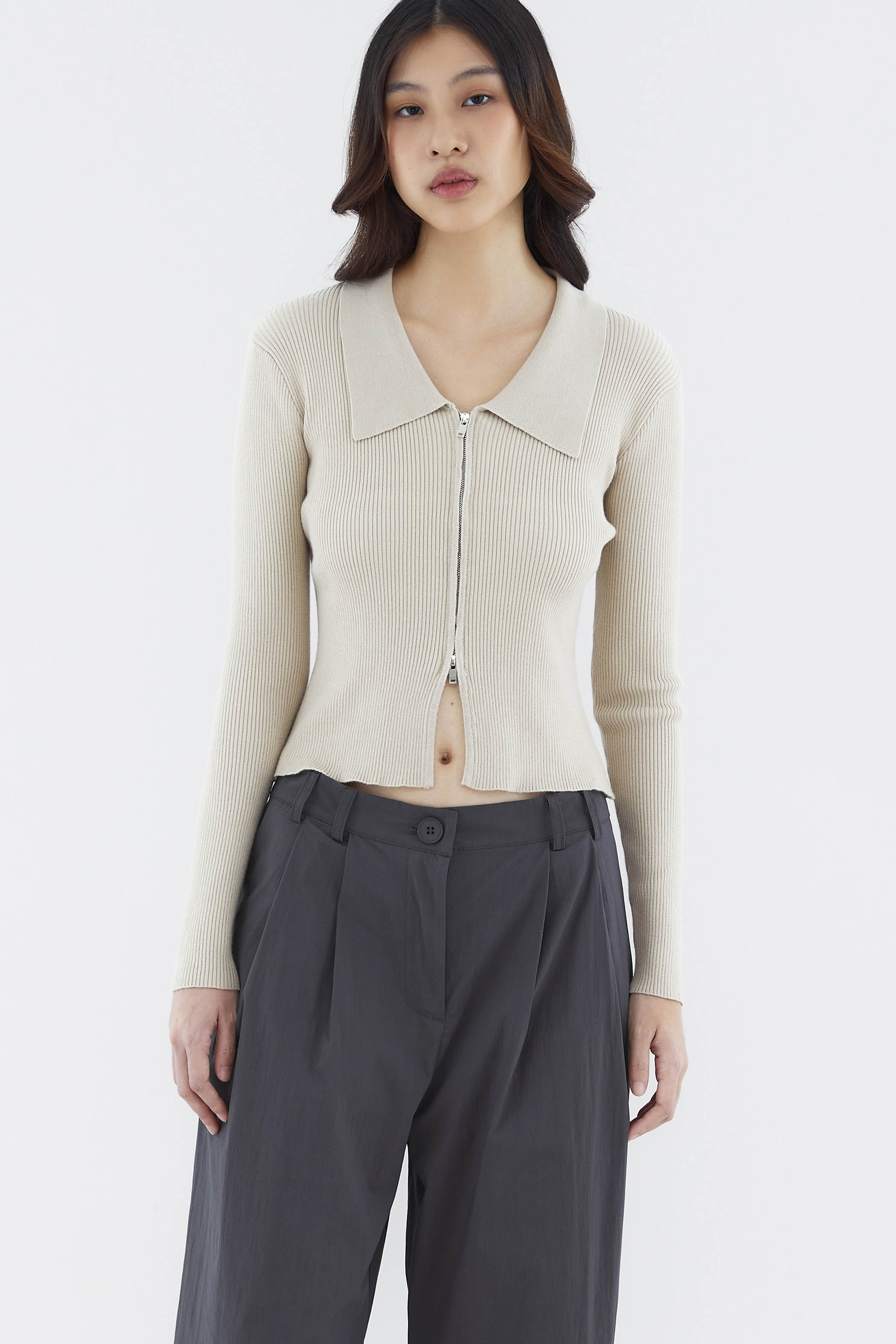 Venanda Two-Way Zip Knit Top | The Editor's Market