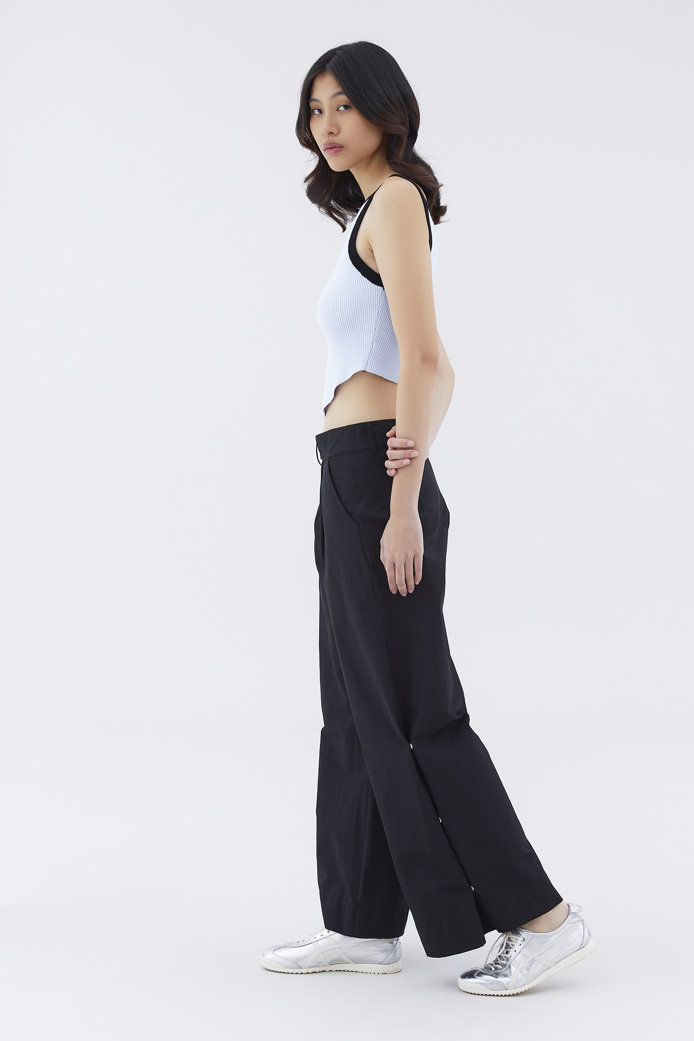 Buy Insia Brand Women Mid Waist Loose Tape Button Side Wide Leg Trousers  (Black, L) at Amazon.in