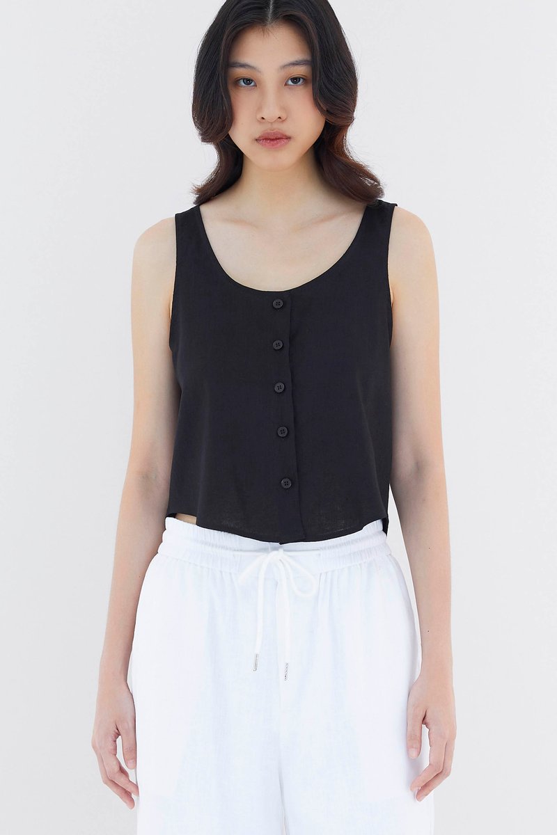 Seleve Linen Button-Down Relaxed Top