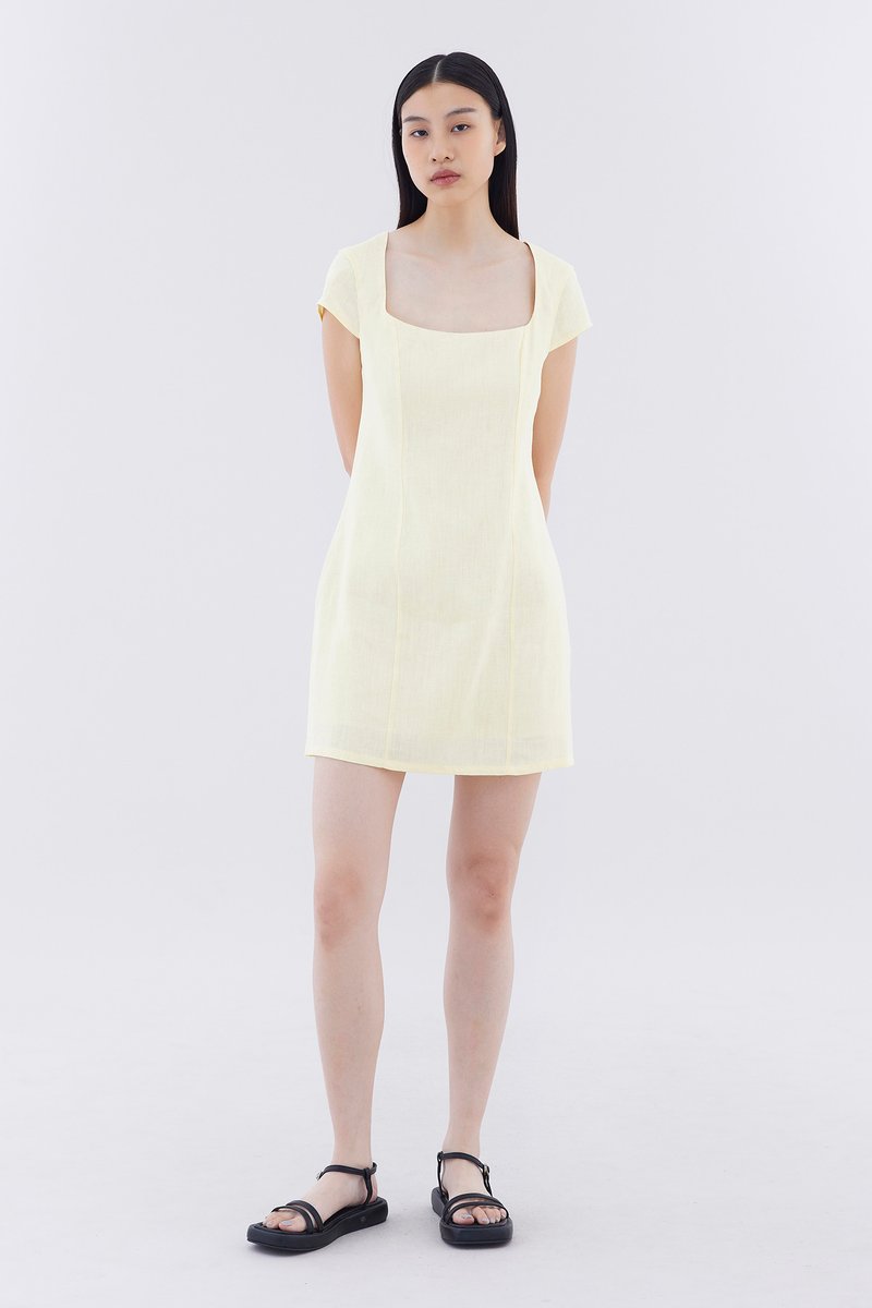 Vadore Linen Square-Neck Mini Dress