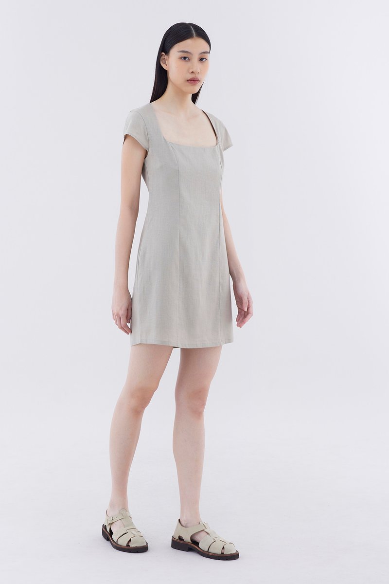 Vadore Linen Square-Neck Mini Dress