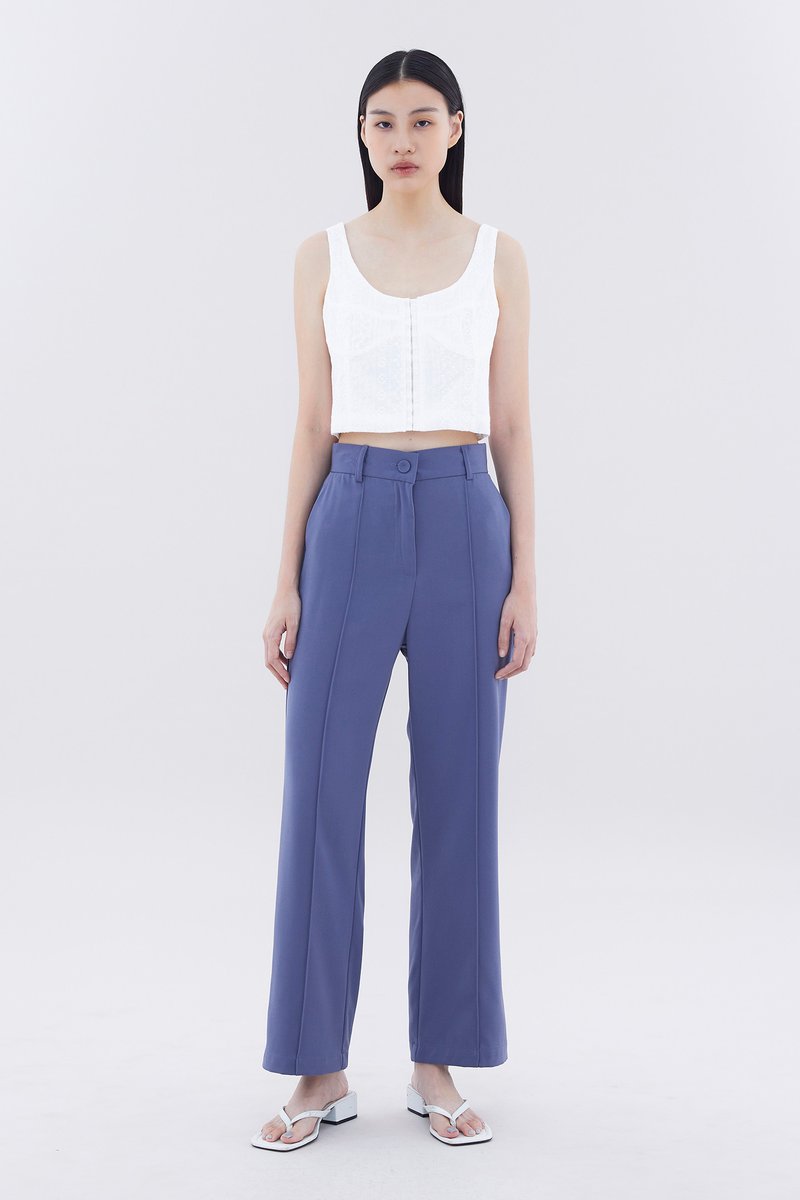 Express Editor Super High Waisted Straight Cropped Pant Blue Women's 8 Long