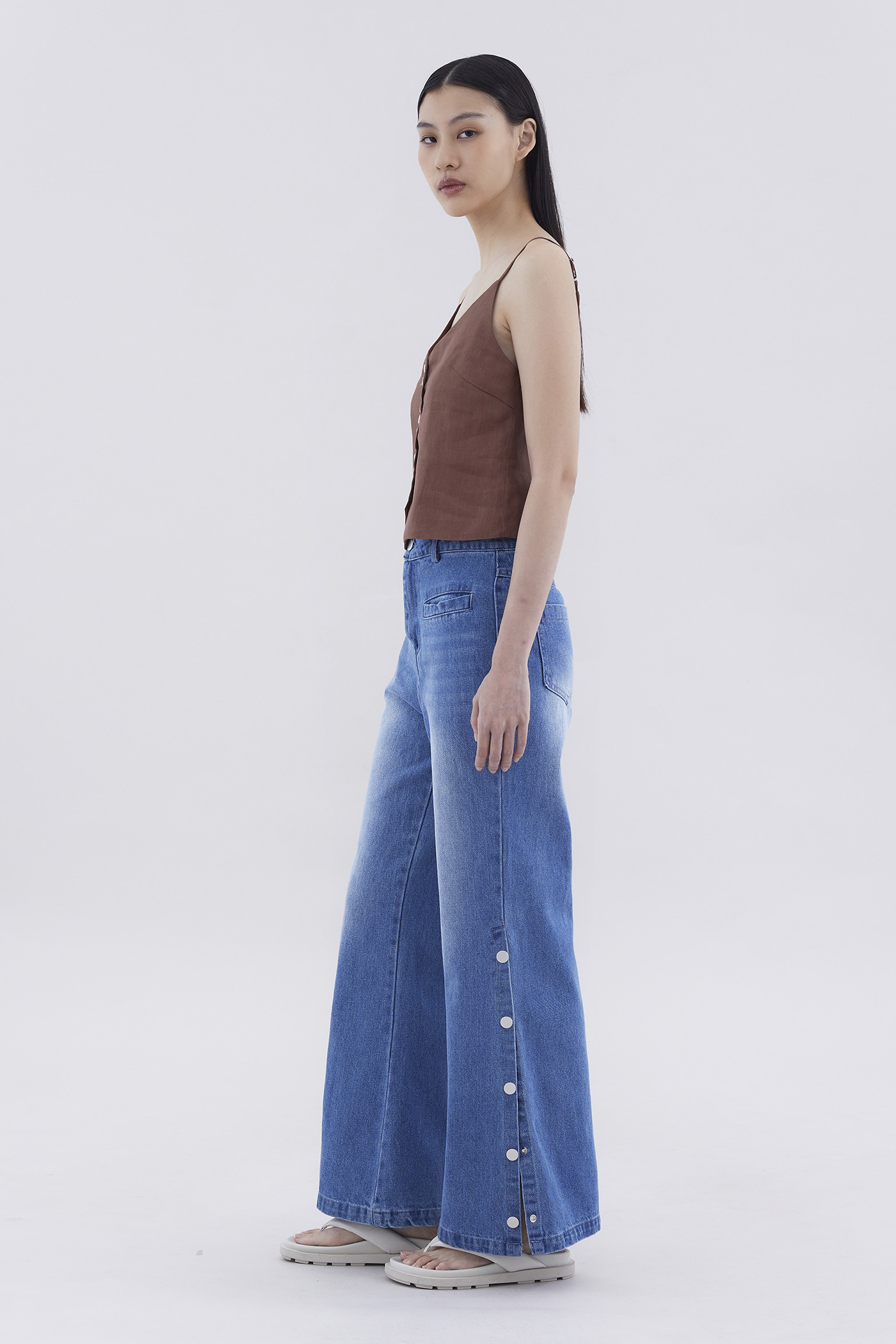 Side snap wide leg jeans on sale