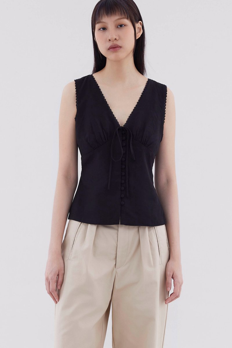 Deskan V-Neck Button-Front Top