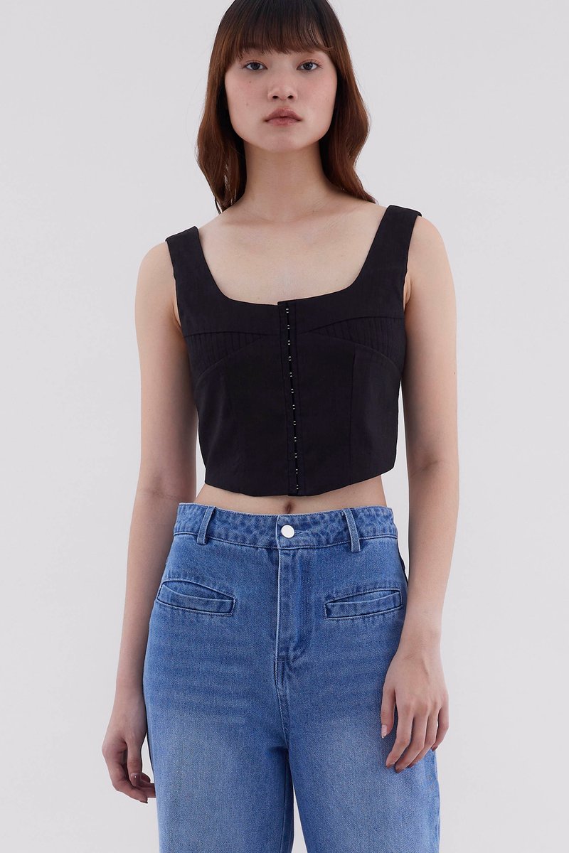 Roxena Pin Tuck Crop Top