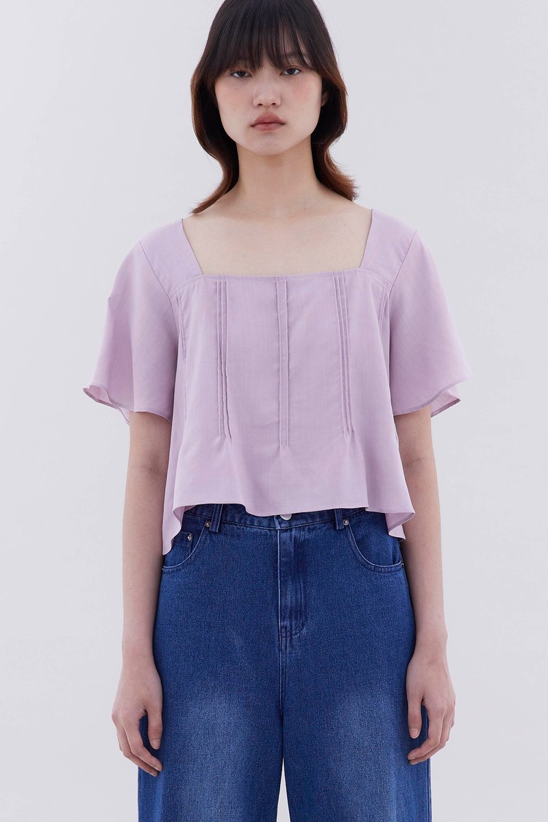 Qara Pin-Tuck Flutter Sleeve Top