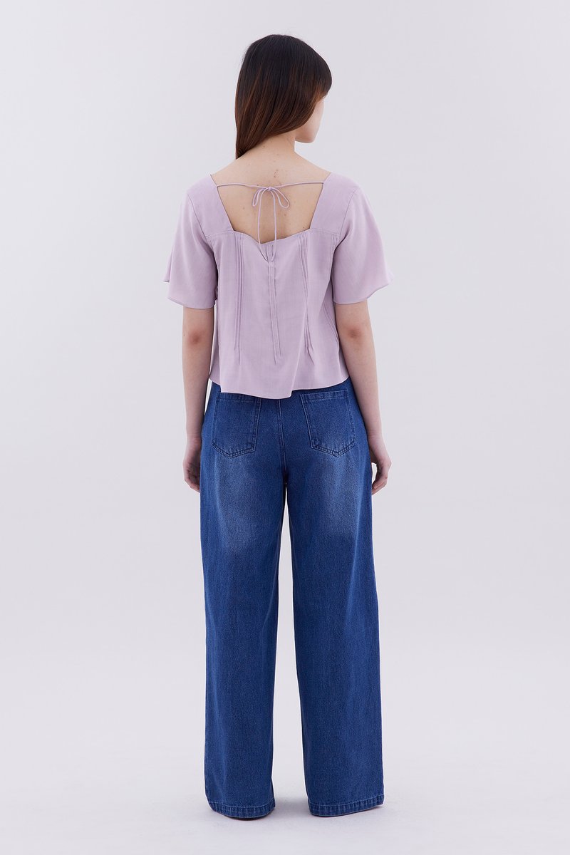 Qara Pin-Tuck Flutter Sleeve Top