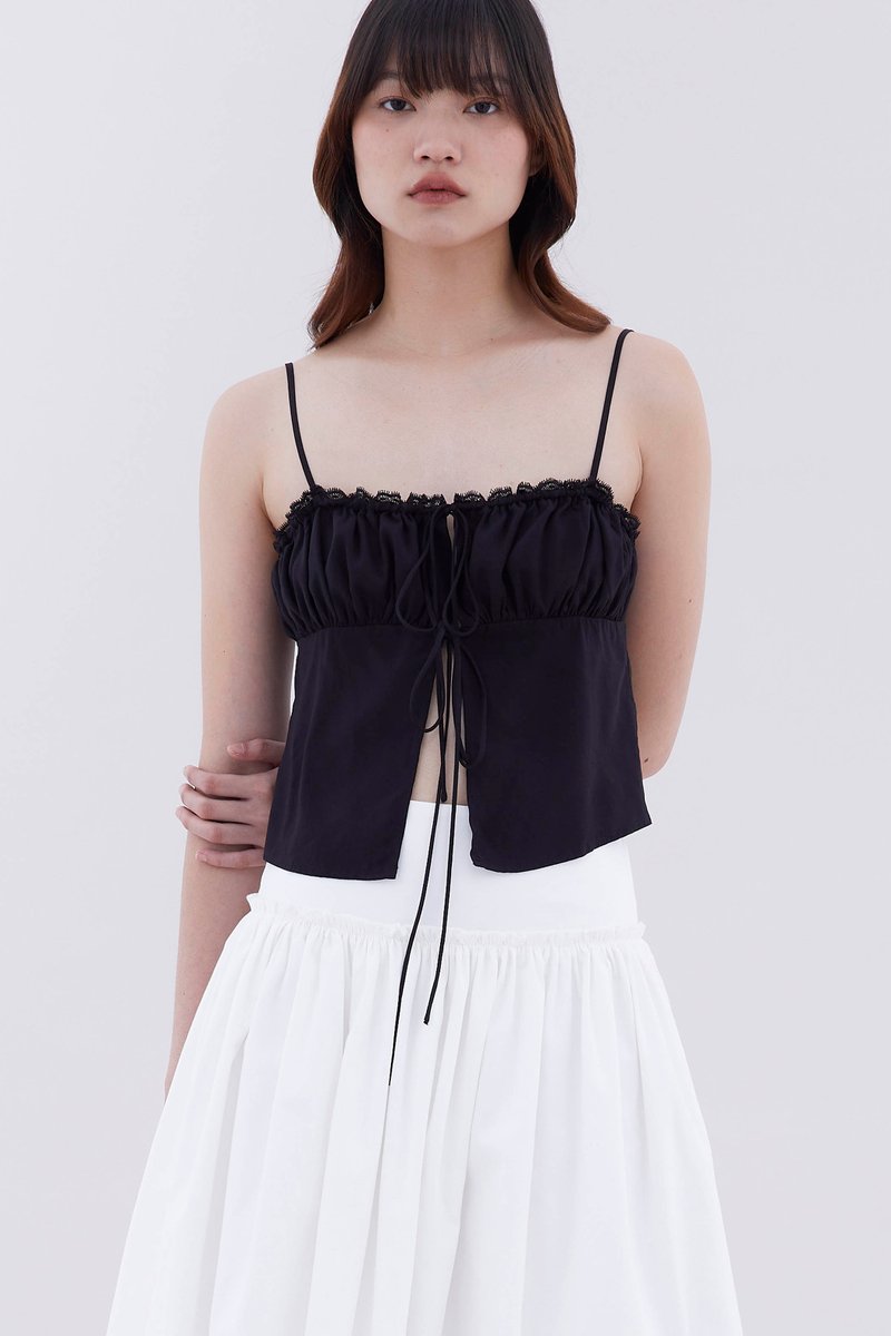Alena Tie Front Ruffle Trim Top
