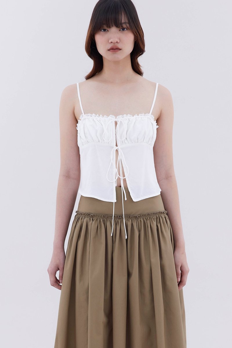 Alena Tie Front Ruffle Trim Top
