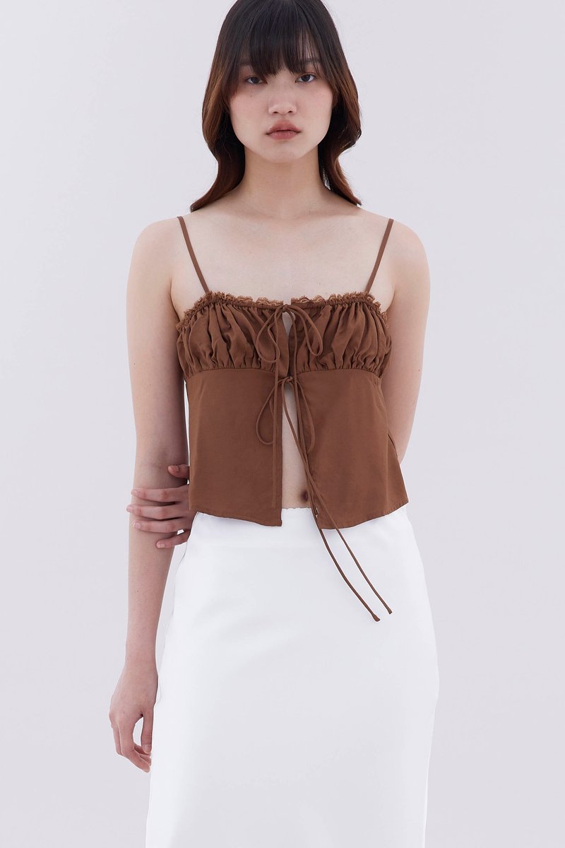 Alena Tie Front Ruffle Trim Top