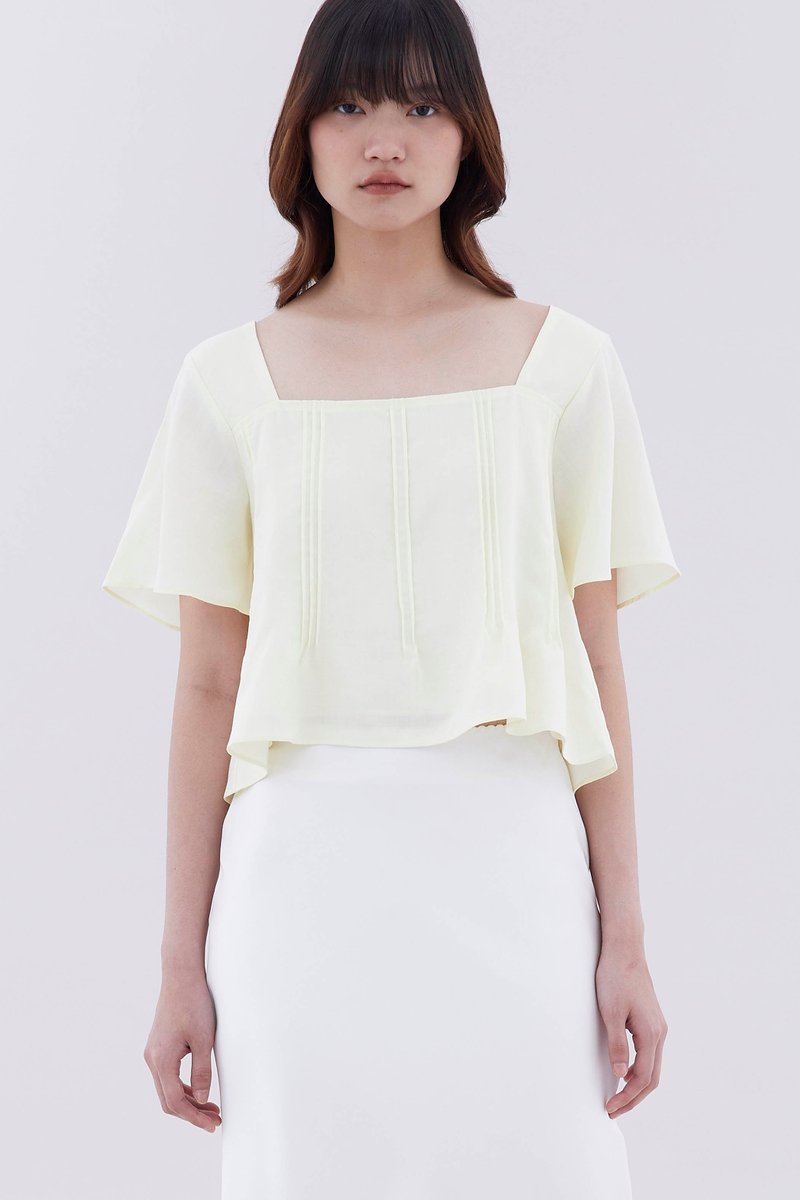 Qara Pin-Tuck Flutter Sleeve Top