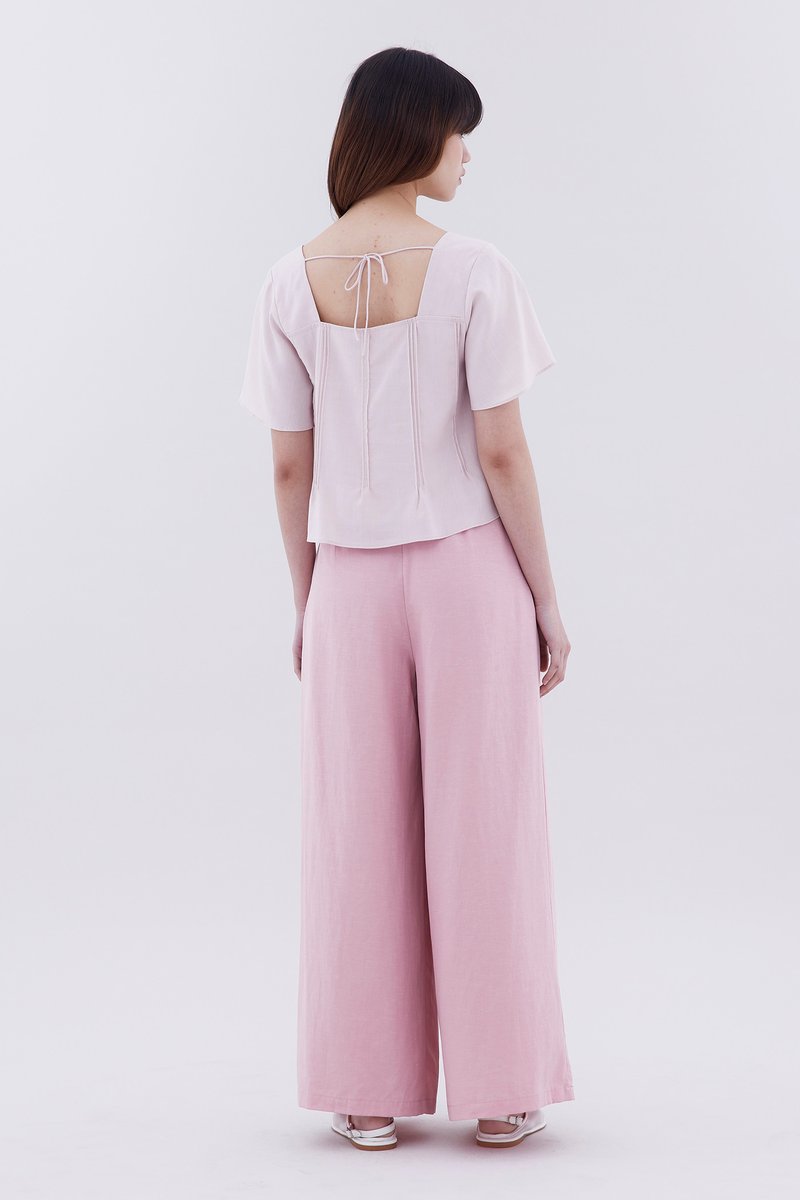 Qara Pin-Tuck Flutter Sleeve Top