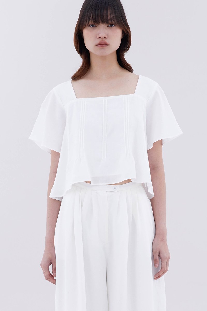 Qara Pin-Tuck Flutter Sleeve Top