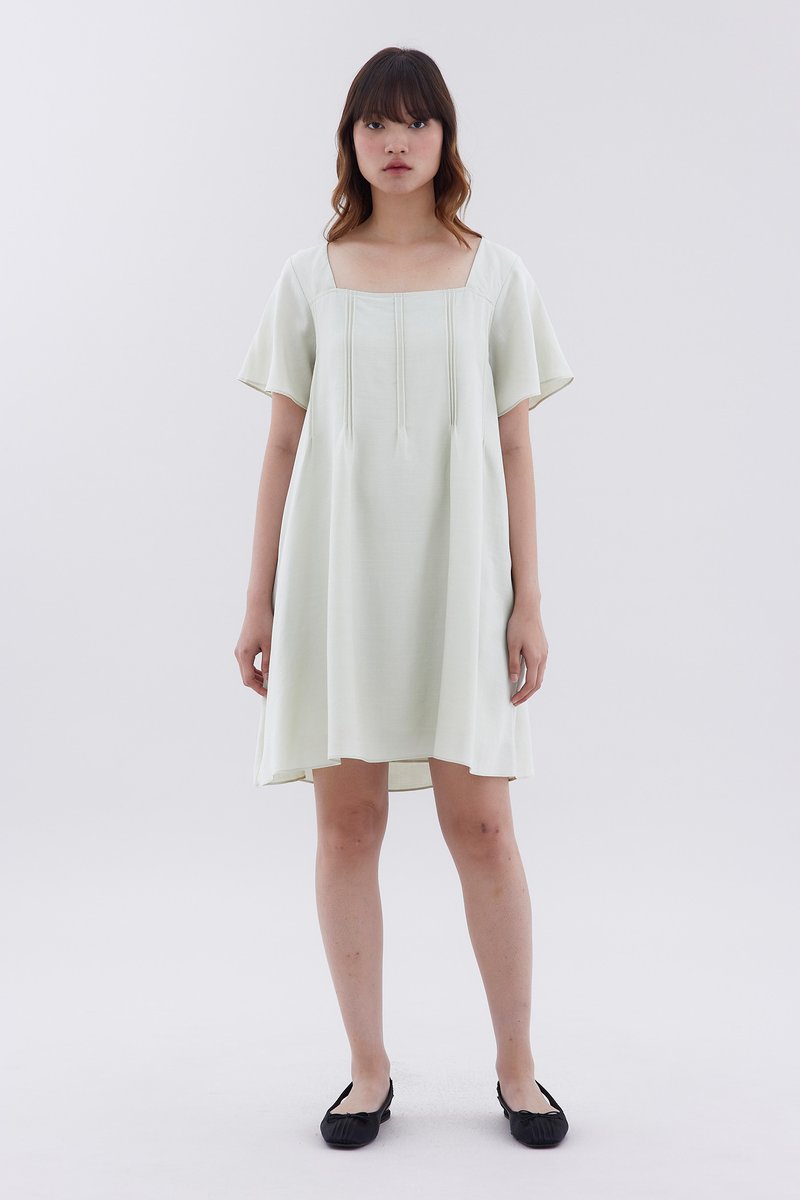 Feyla Pin-Tuck Flutter Sleeve Dress