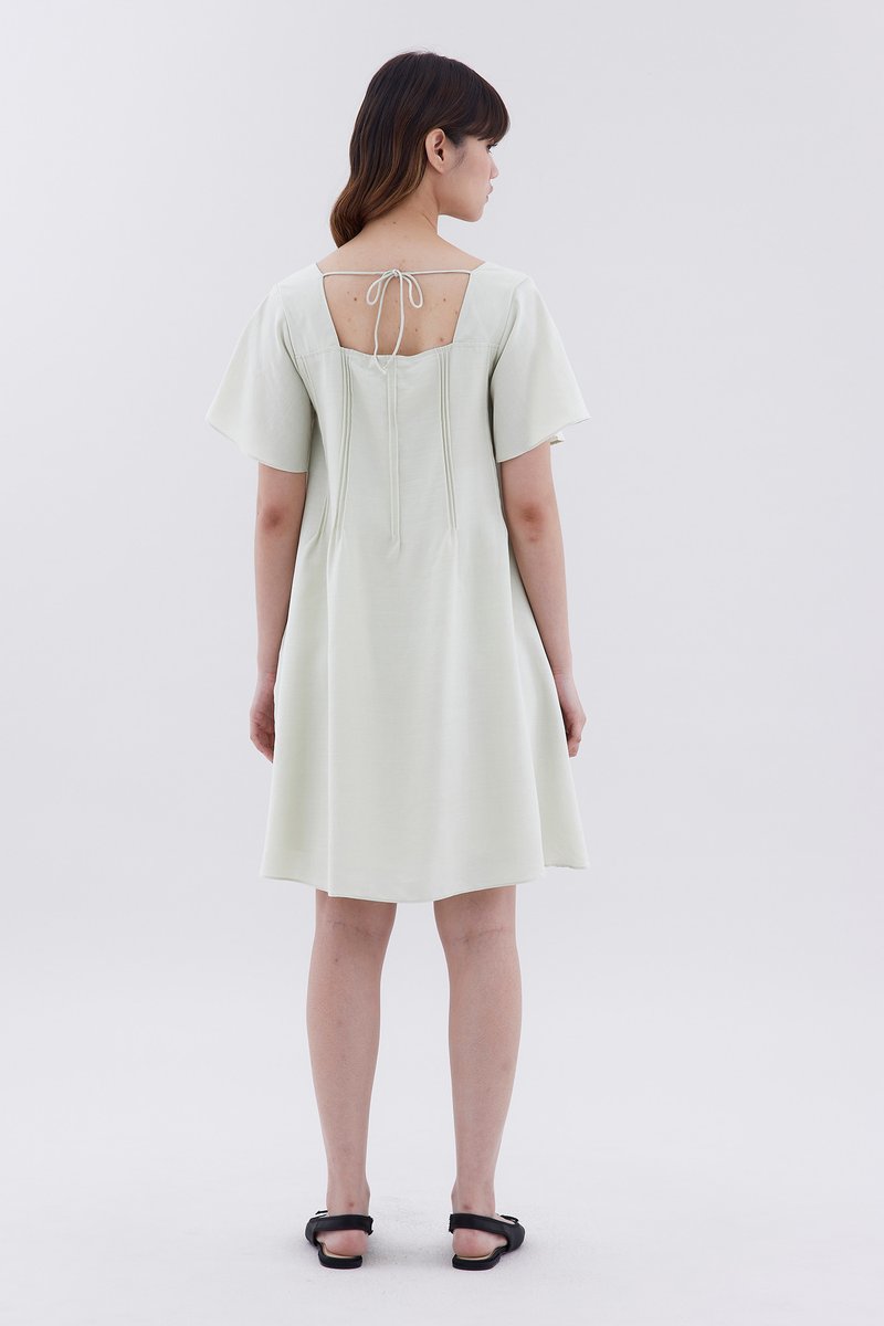 Feyla Pin-Tuck Flutter Sleeve Dress