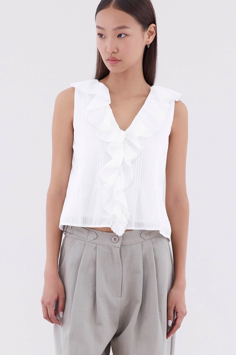 Olivie Ruffle Neck Top