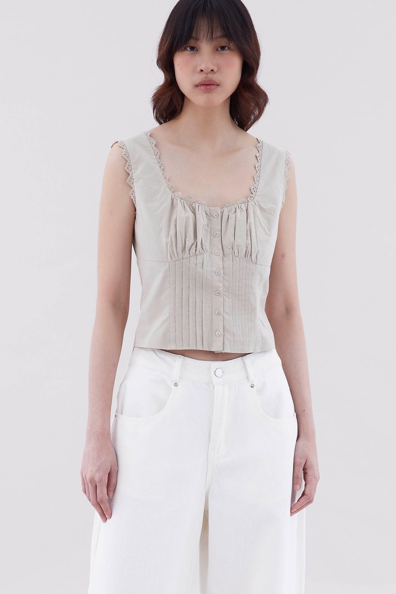 Marielle Lace-Trim Pin Tuck Top