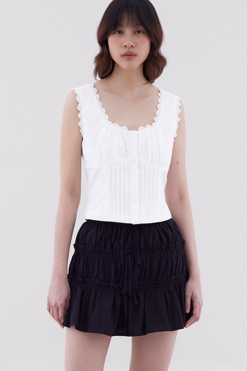 Marielle Lace-Trim Pin Tuck Top