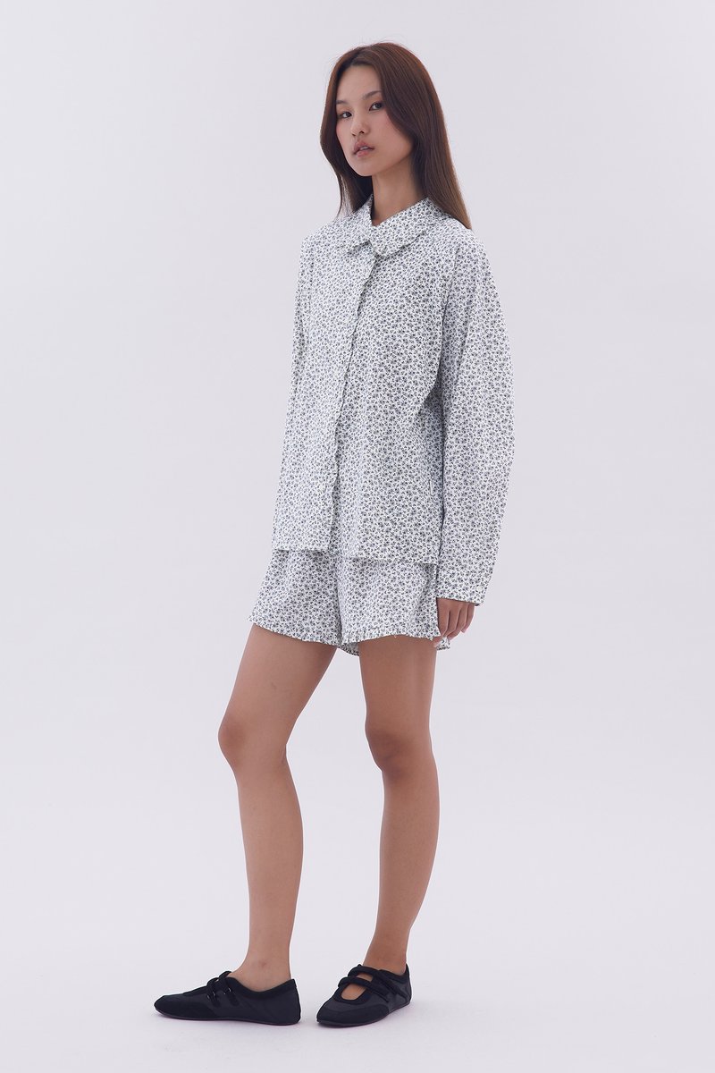 Pleated Collar Long Sleeved Shirt