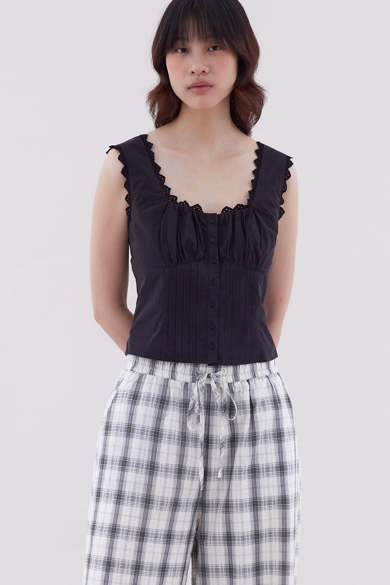 Marielle Lace-Trim Pin Tuck Top