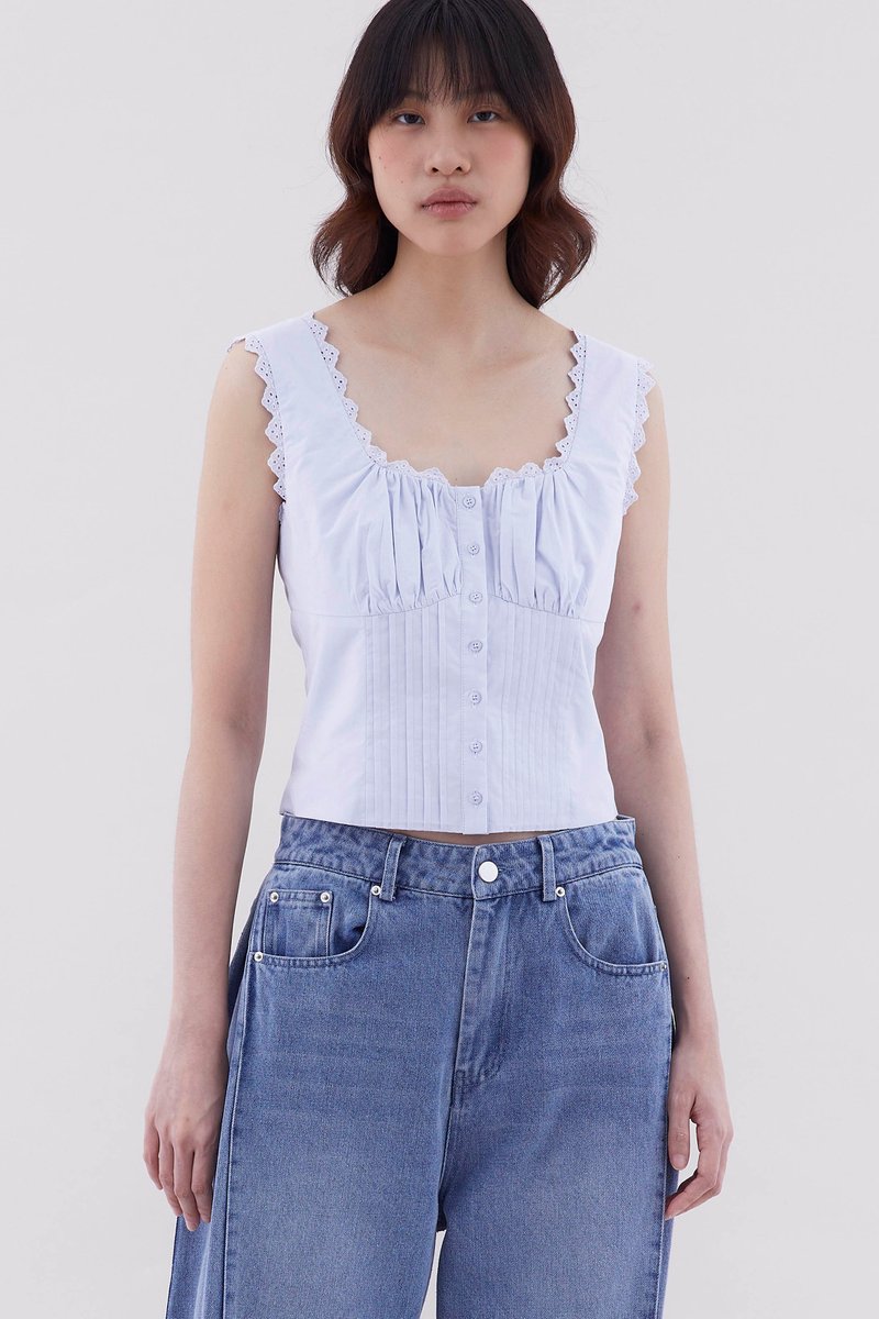 Marielle Lace-Trim Pin Tuck Top