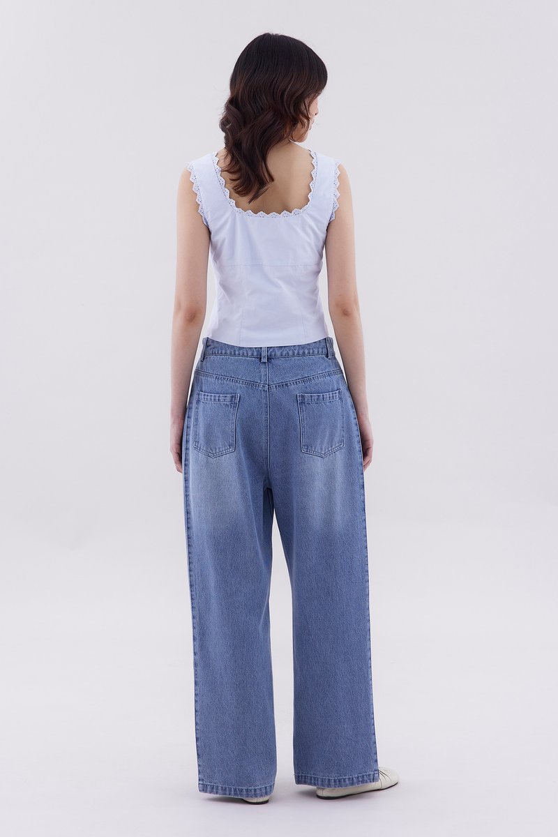 Marielle Lace-Trim Pin Tuck Top