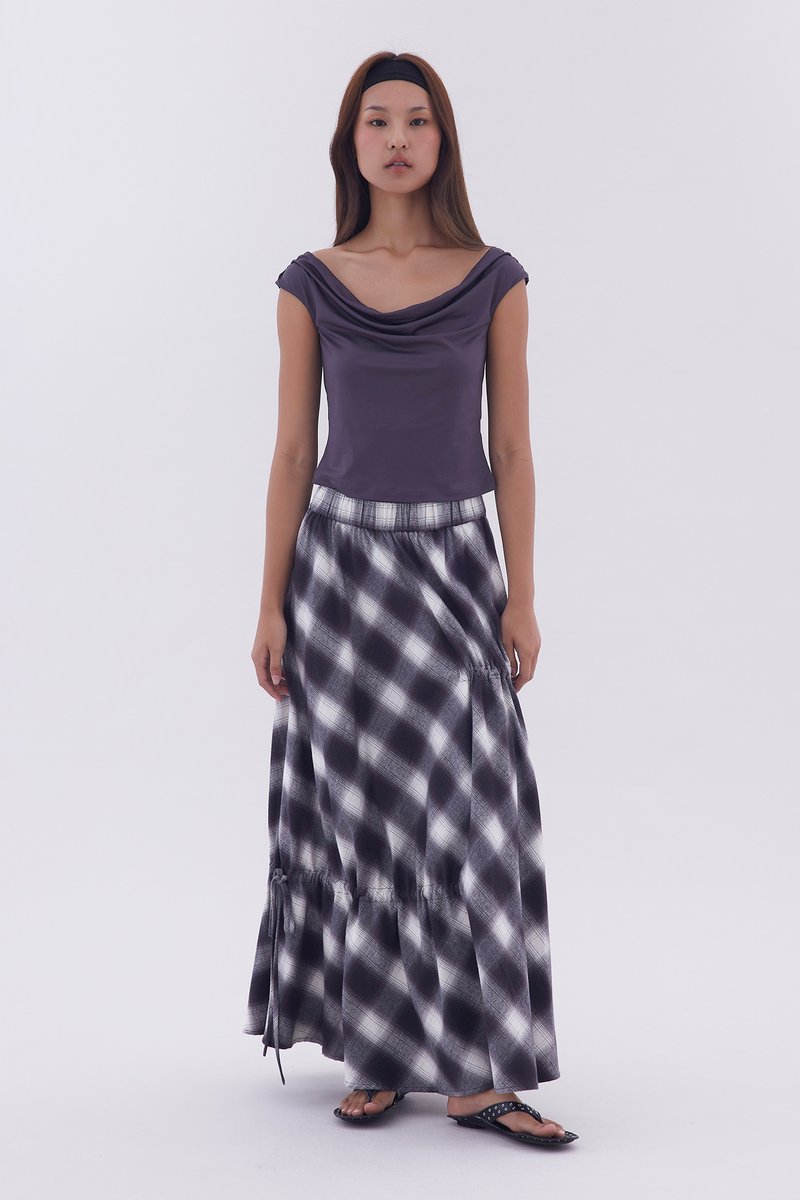 Checked Ruched Midi Skirt