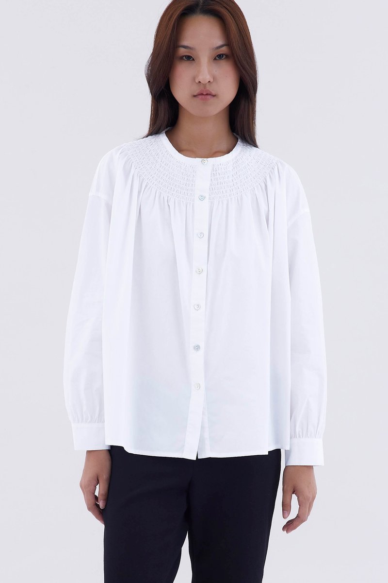 Smocked Neckline Blouse