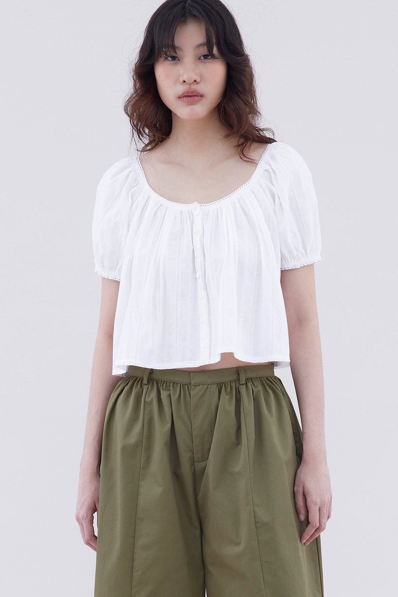 Joellea Scoop-Neck Lace-Trim Blouse