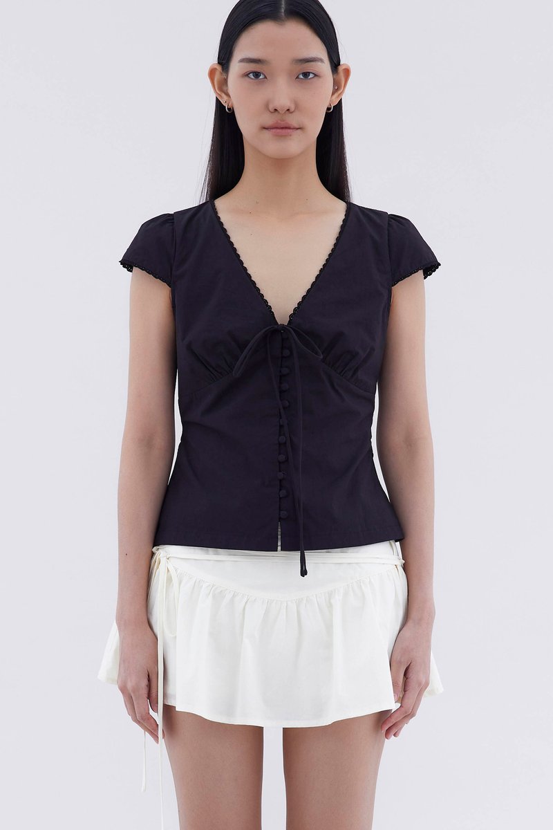 Mariette Lace Trim Fitted Blouse