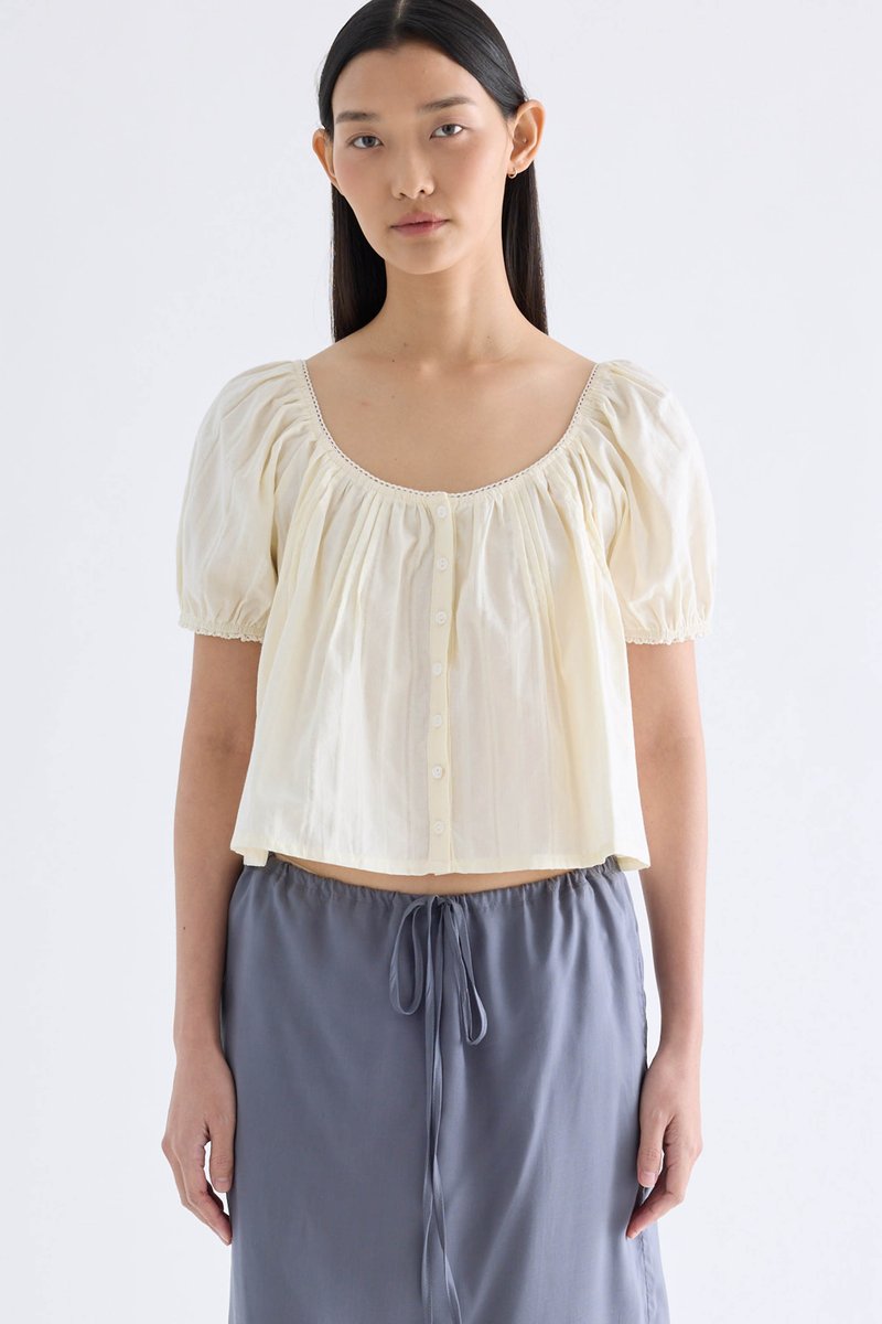 Joellea Scoop-Neck Lace-Trim Blouse