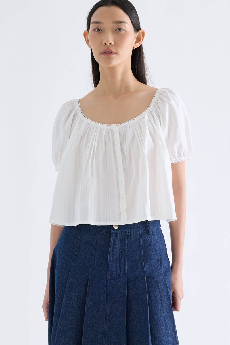 Joellea Scoop-Neck Lace-Trim Blouse