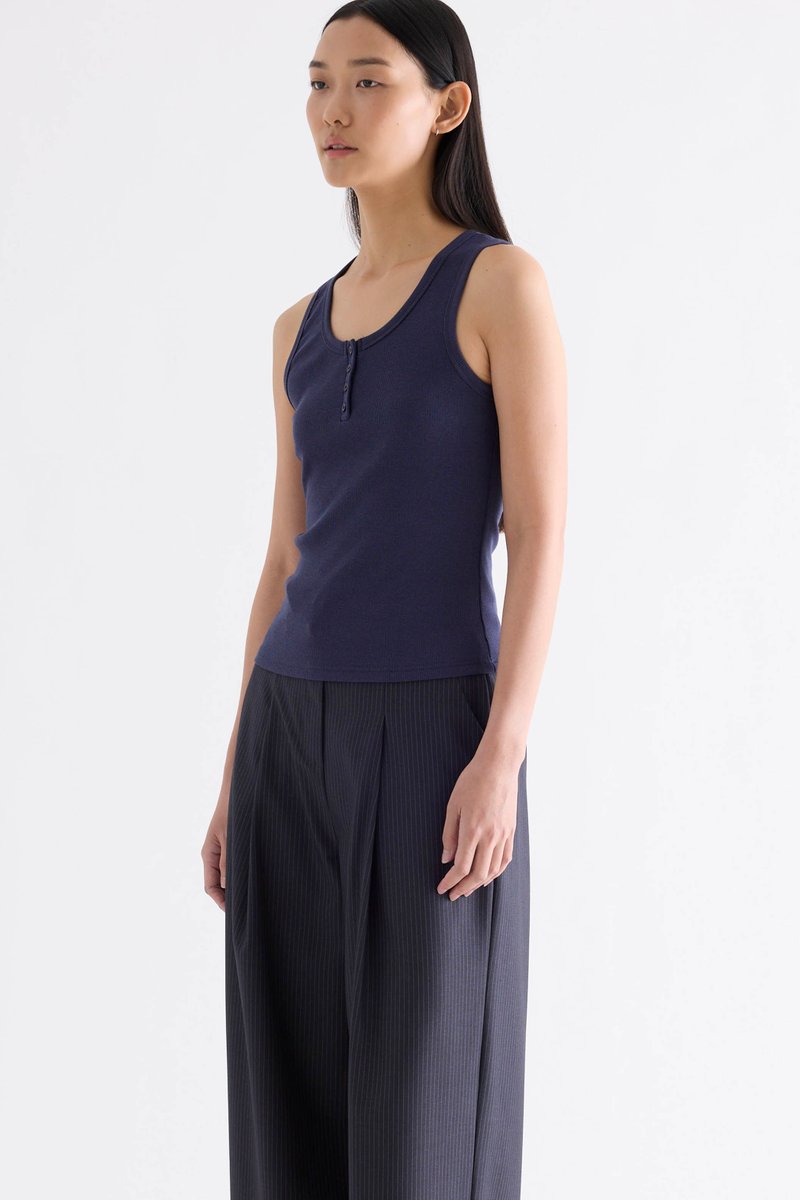 Milene Ribbed Half-Button Tank