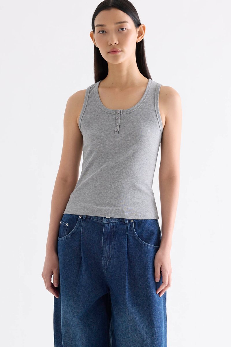 Milene Ribbed Half-Button Tank