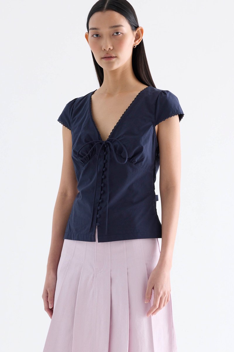 Mariette Lace Trim Fitted Blouse