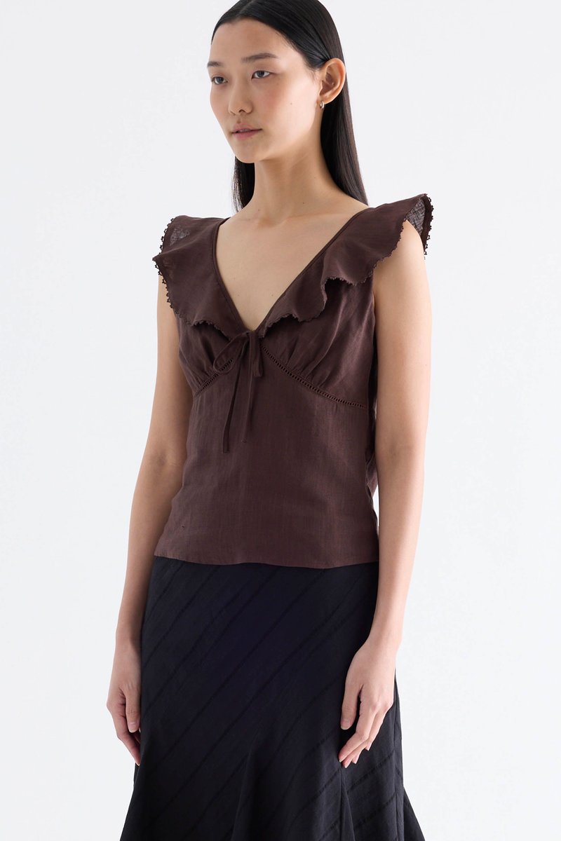 Quincy Ruffle-Collar Bustier Top