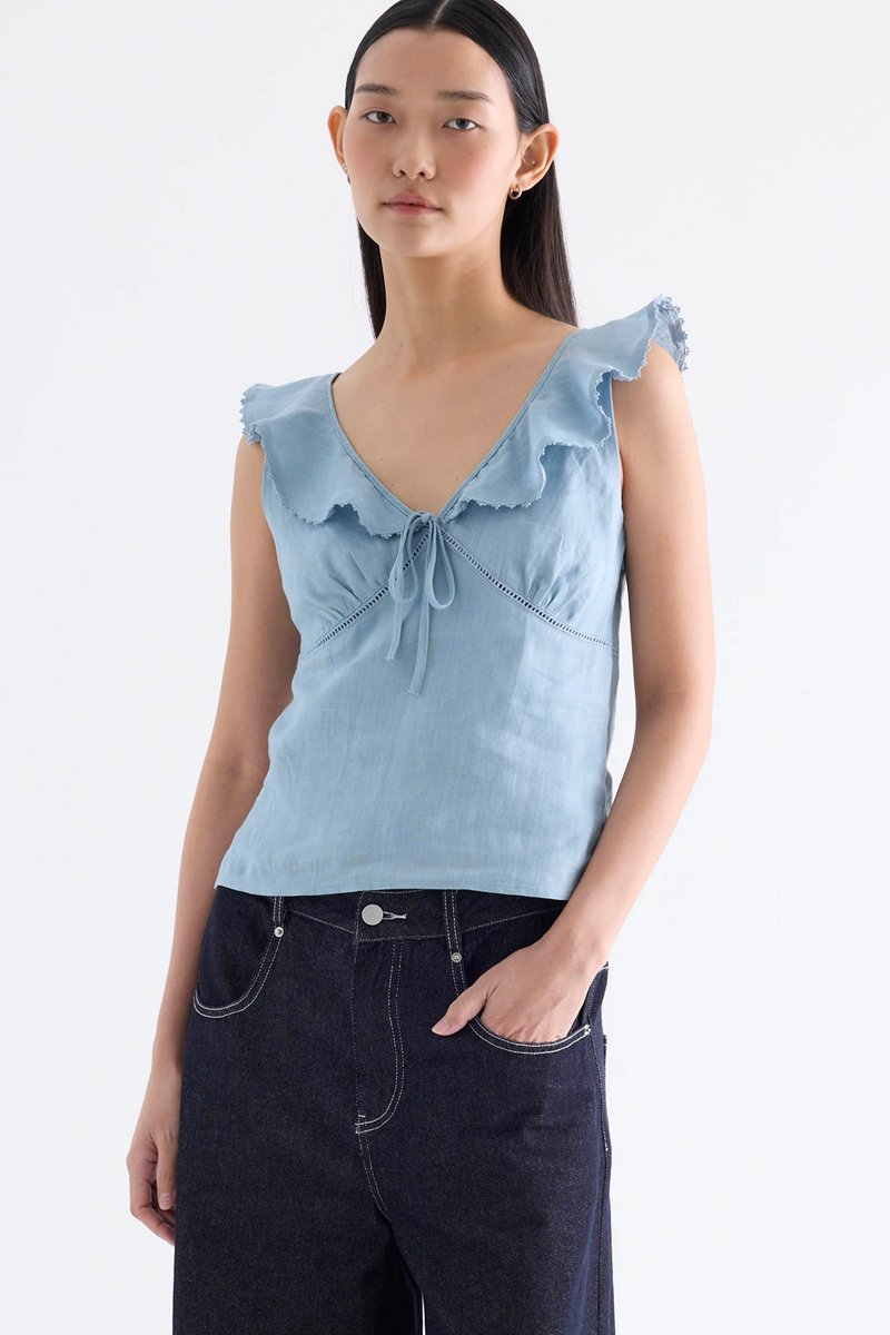 Quincy Ruffle-Collar Bustier Top