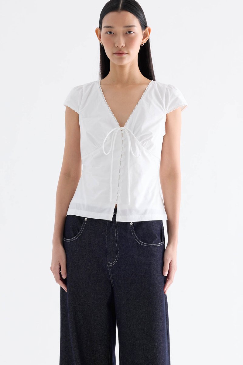 Mariette Lace Trim Fitted Blouse