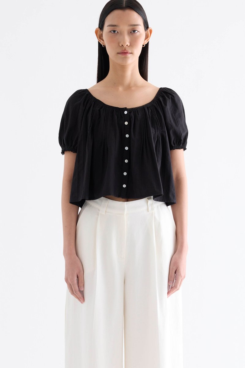 Joellea Scoop-Neck Lace-Trim Blouse