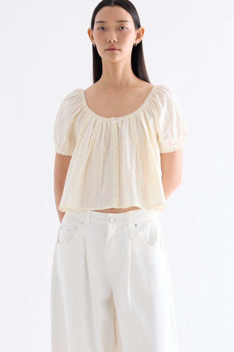 Joellea Scoop-Neck Lace-Trim Blouse