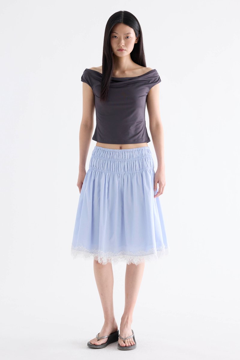 Bambi Shirred Lace-Trim Skirt