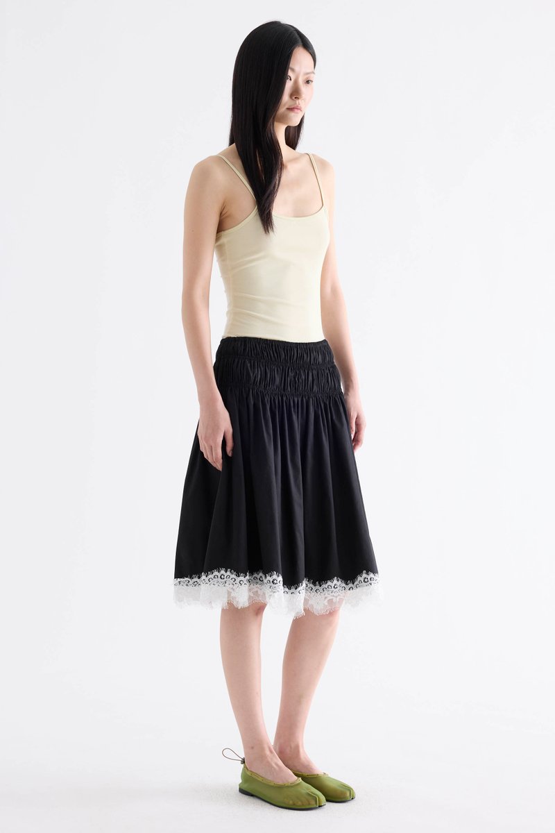 Bambi Shirred Lace-Trim Skirt