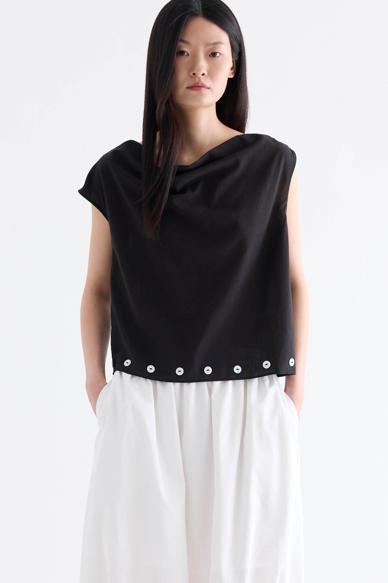 Grace Buttoned Cowl-Neck Top