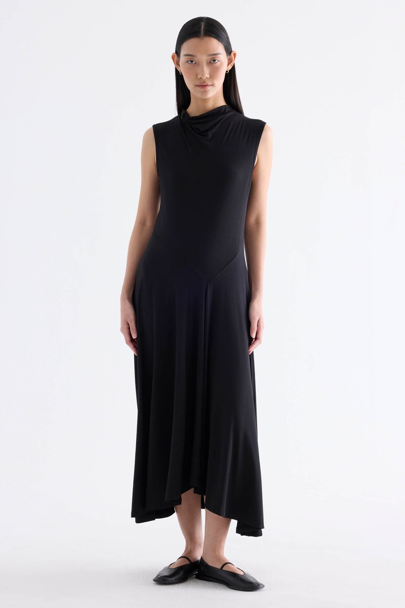 Irise Drape-Neck Asymmetrical Dress