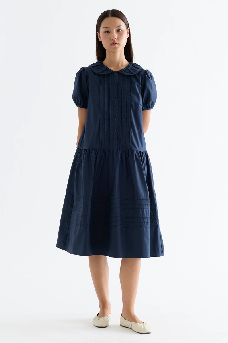 Rhela Puff Sleeve Pin Tuck Dress