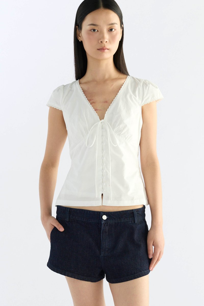 Mariette Lace Trim Fitted Blouse